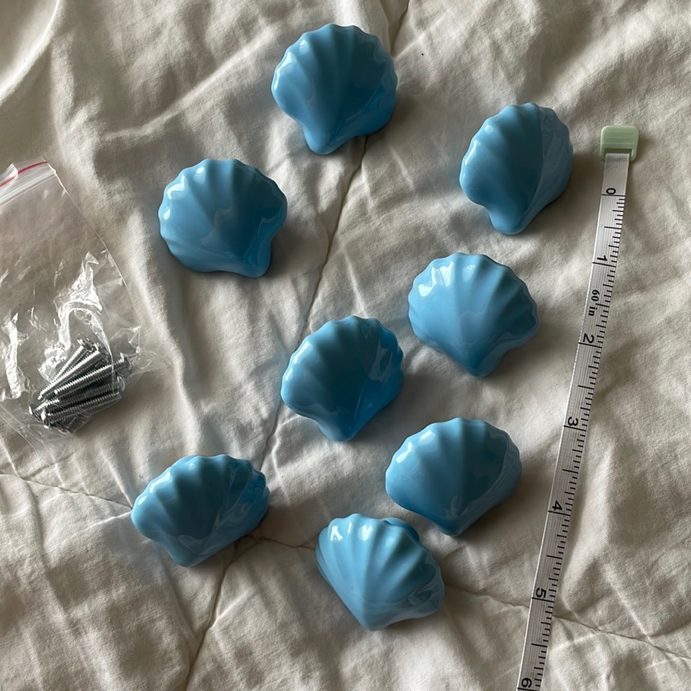 8 Blue Seashell‎ Dresser Drawer Handles with Screws